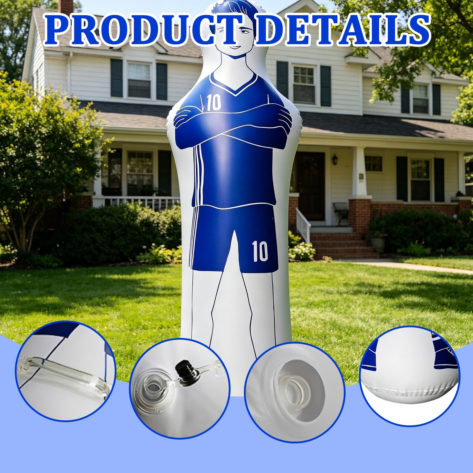 Mannequin de Football Gonflable 40 x 160 cm : Mannequin de Gardien de But Bleu en PVC de 0,35 mm, idéal pour Les Coups francs et l'entraînement au Football, notamment pour Les Gardiens de But.