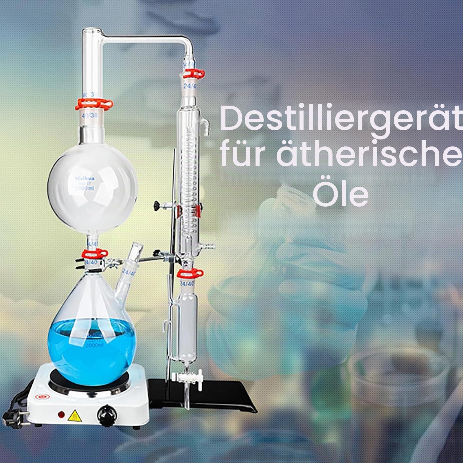 Laboratoryjne urządzenie destylacyjne 2000ml wykonane ze szkła borokrzemowego z elektrycznym zestawem grzewczym i skraplaczem, idealne do ekstrakcji olejku eterycznego i precyzyjnych badań laboratoryj