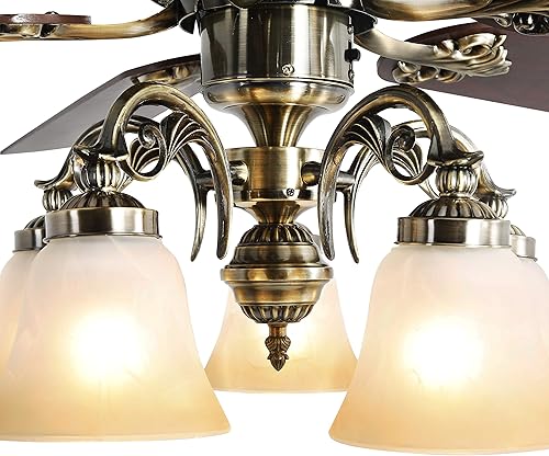Miniatura 4 de FINXIN - Lámparas de ventilador de techo para interiores 52 ventiladores de techo LED de bronce para dormitorio sala de estar comedor incluye motor
