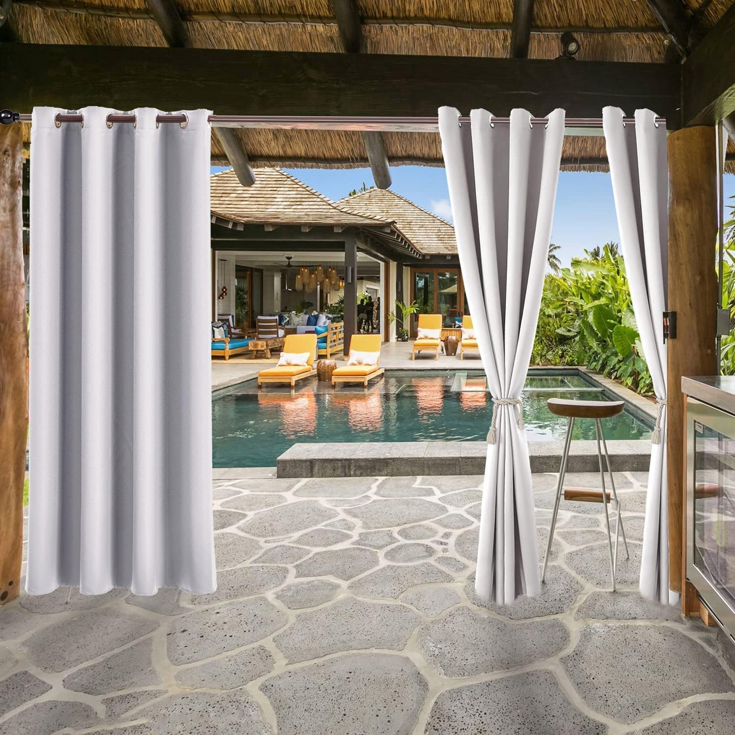 MINGPINHUIUS Rideaux d'extérieur Imperméables - Rideau Pergola Extérieur pour Terrasse, Balcon & Jardin, UV Résistant Protection Solaire et Protection de la Vie privée (Blanc)