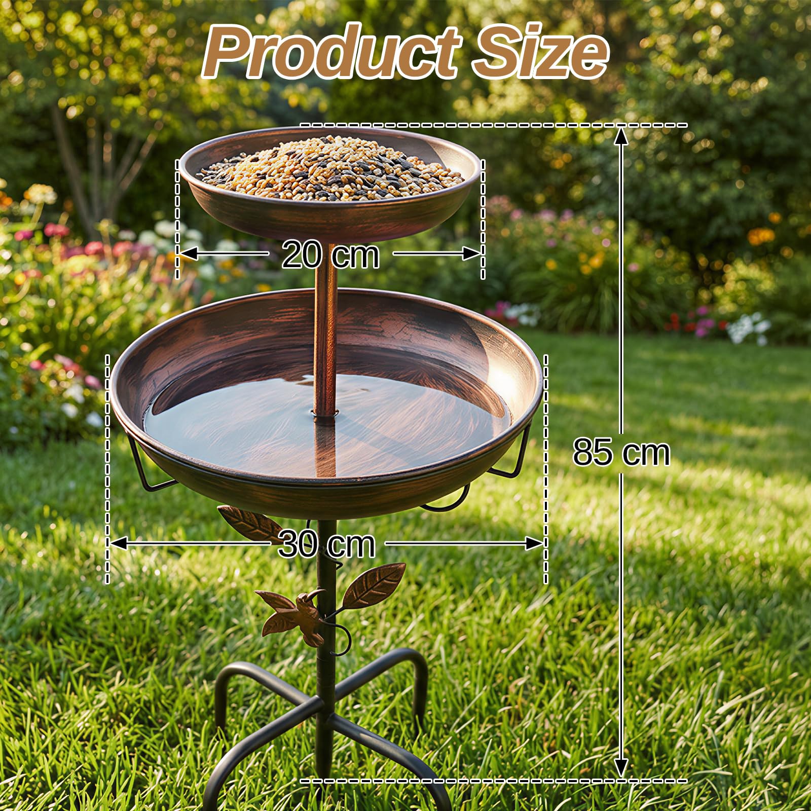 Vogeltränke, Vogeltränke Garten freistehend, Metall Vogelbad mit stabilem Standfuß, Wasserstelle für Wildvögel, frostsicher & wetterfest, Gartendeko Outdoor (Antik-Bronze)
