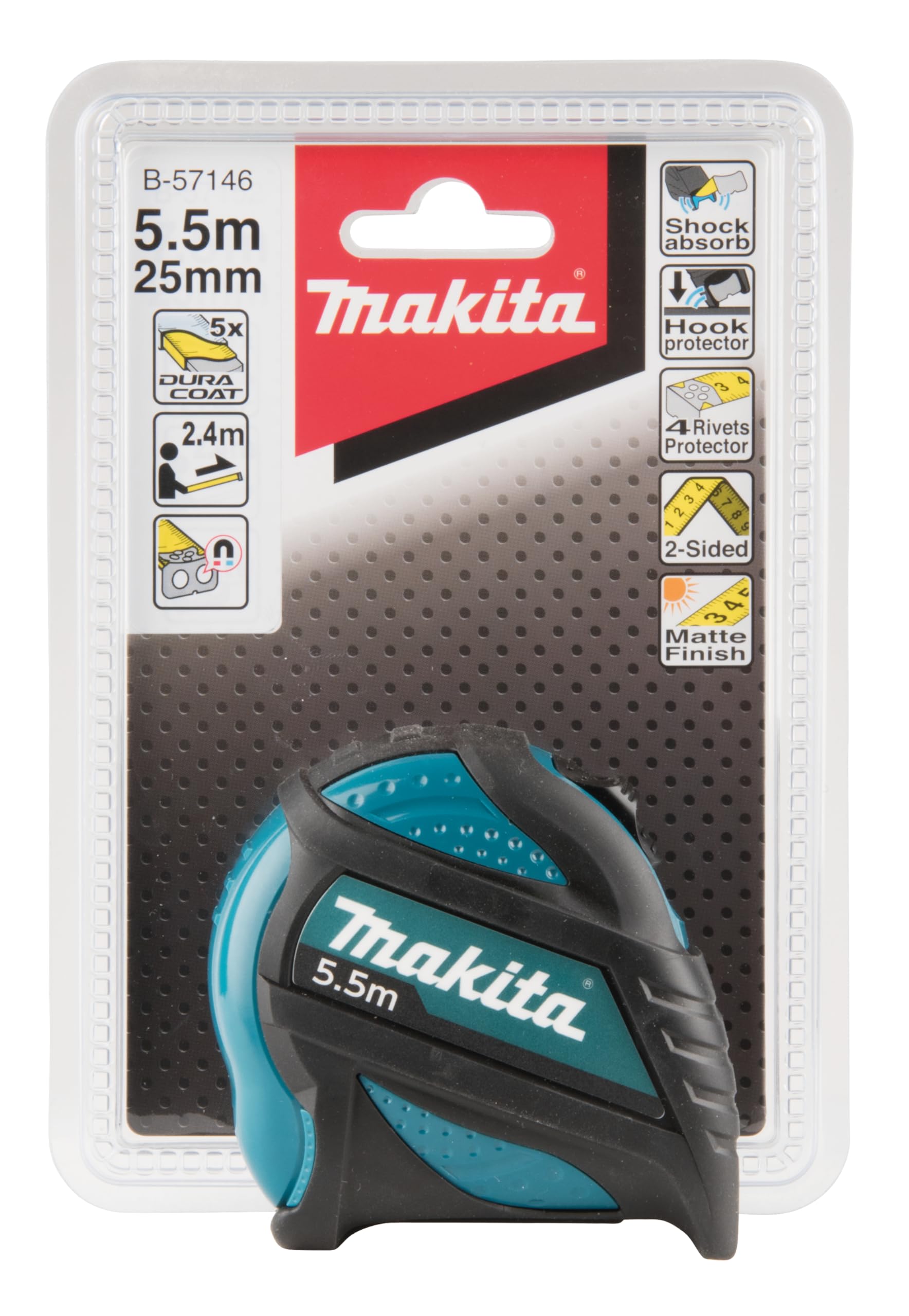 Makita B-57146 B-57146-Metro 5,5mx25mm, Negro