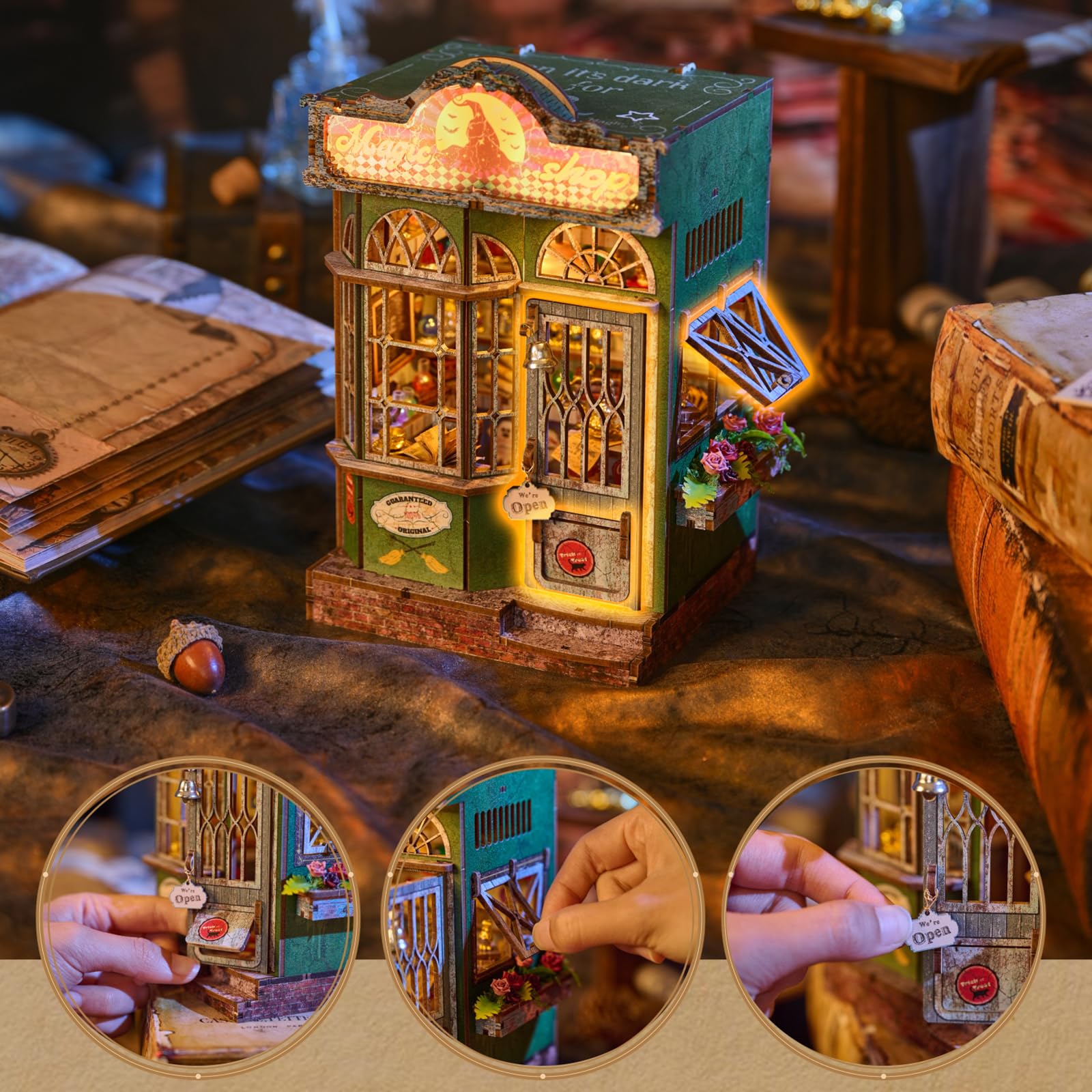 Cuteefun Miniature House Kits for Adults Magic Book Nook Craft Kit with Touch Lights, DIY Bookshelf Decor - Image 3