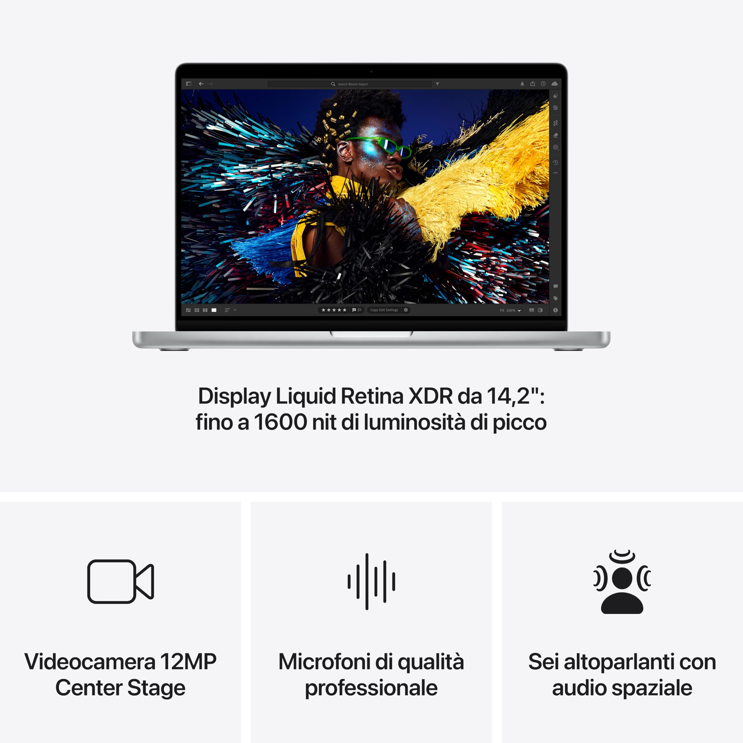 Apple 2024 MacBook Pro Portatile con chip M4, CPU 10 core e GPU 10 core: display Liquid Retina XDR 14,2", 16GB di memoria unificata, 1TB di archiviazione SSD; color Argento