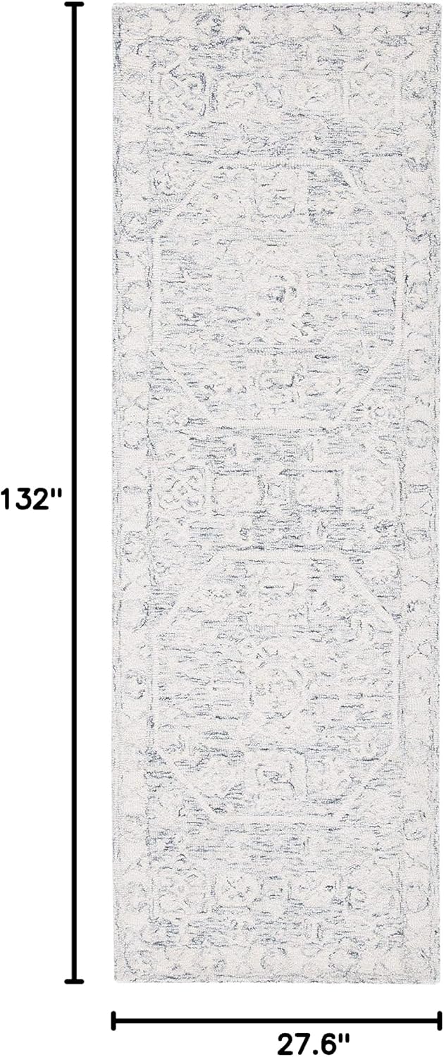 SAFAVIEH Micro-Loop Collection 2'3" x 11' CharcoalIvory MLP524H Handmade Premium Wool Entryway Foyer Living Room Kitchen Runner Rug