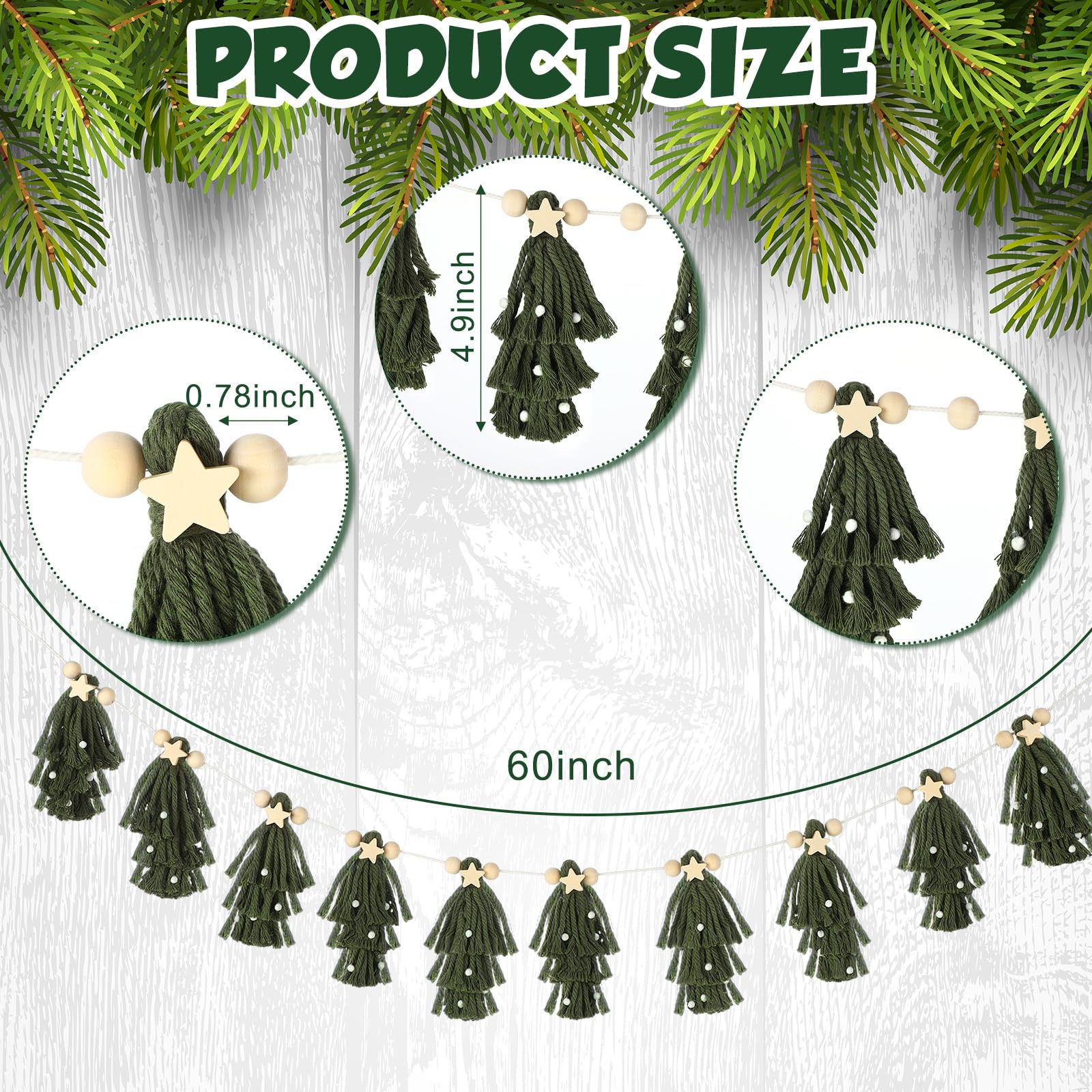 Knitgrip Boho Bohemian Aesthetic Christmas Tree Tassel Garland with Wood Beads Pastel Christmas Birthday Party Decor Anthropologie Bedroom, Nursery