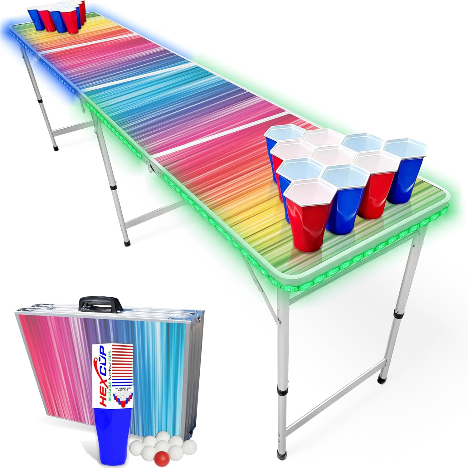 8-Foot Regulation Length Folding Table w/Optional Cup Holes, LED Lights, Custom Graphic (Choose Your Model)