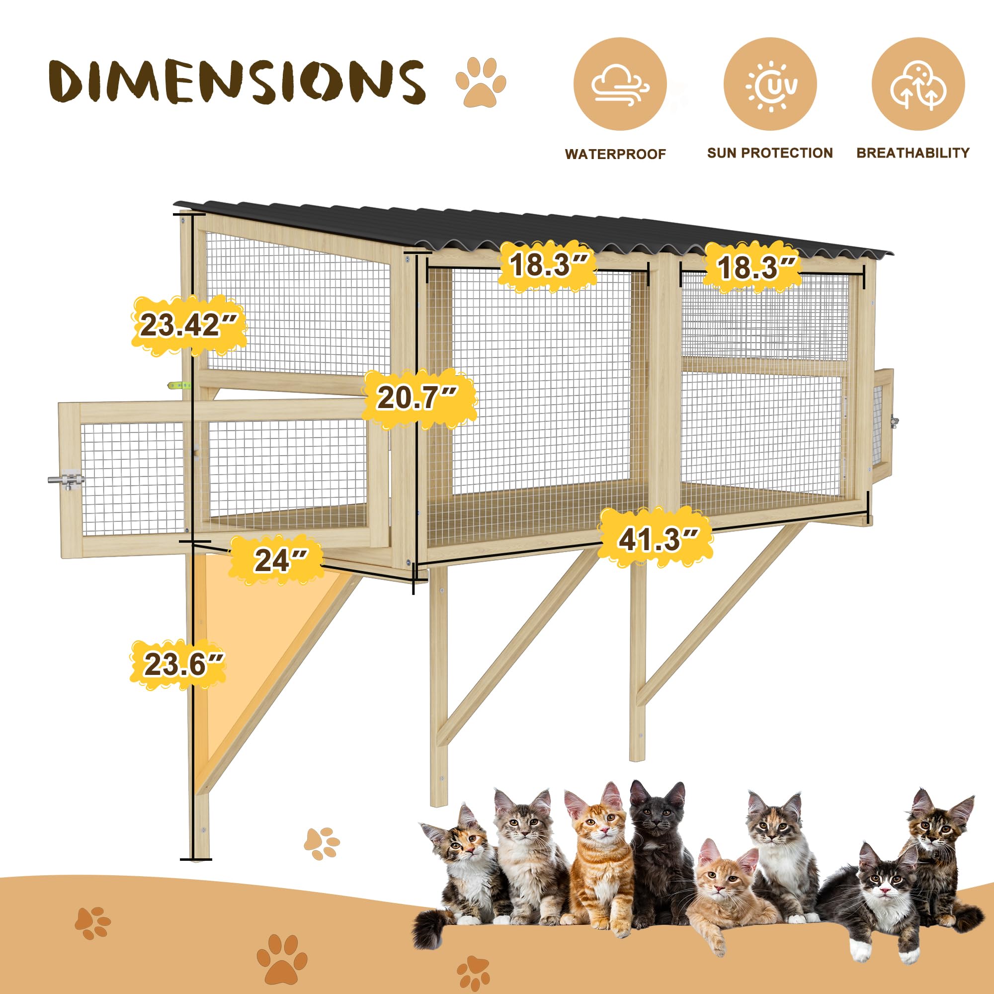 MAGIC UNION Cat Catio, Cats Window Perch for Large Indoor Cats - Expandable Wooden Windows Box Enclosure for Multi Kitty, Waterproof Cat Window Hammock for Enjoying The Outdoor Sights (Original Wood)