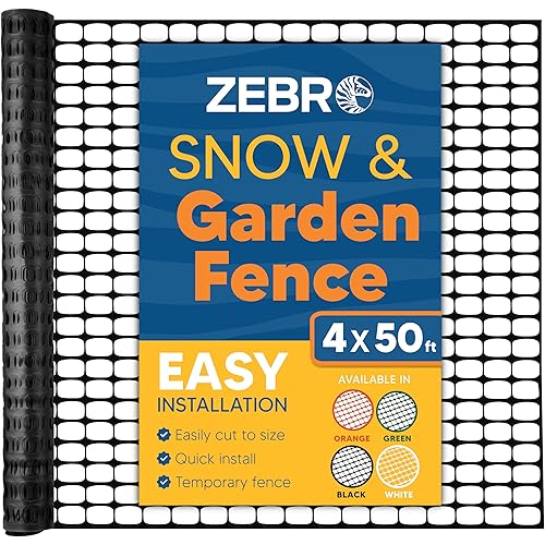 ZEBRO 4' x 50' Black Plastic Garden Fence Roll – Standard Duty Safety Netting for Snow, Poultry, Deer, Dogs – Reusable Outdoor Barrier for Yard, Landscaping, Animal Protection