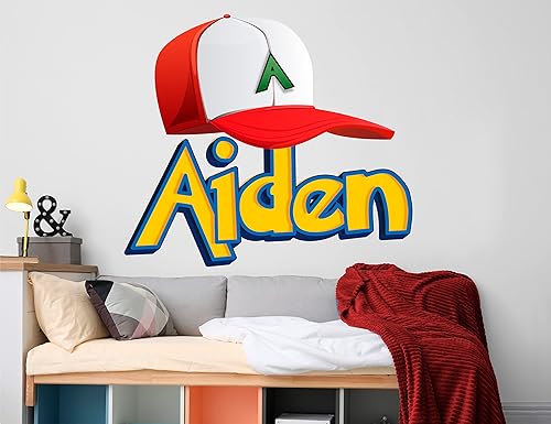 Miniatura 5 de Calcomanías de nombre de gorra roja para paredes, calcomanía personalizada para niños, decoración de pared personalizada, atraparlos a todos