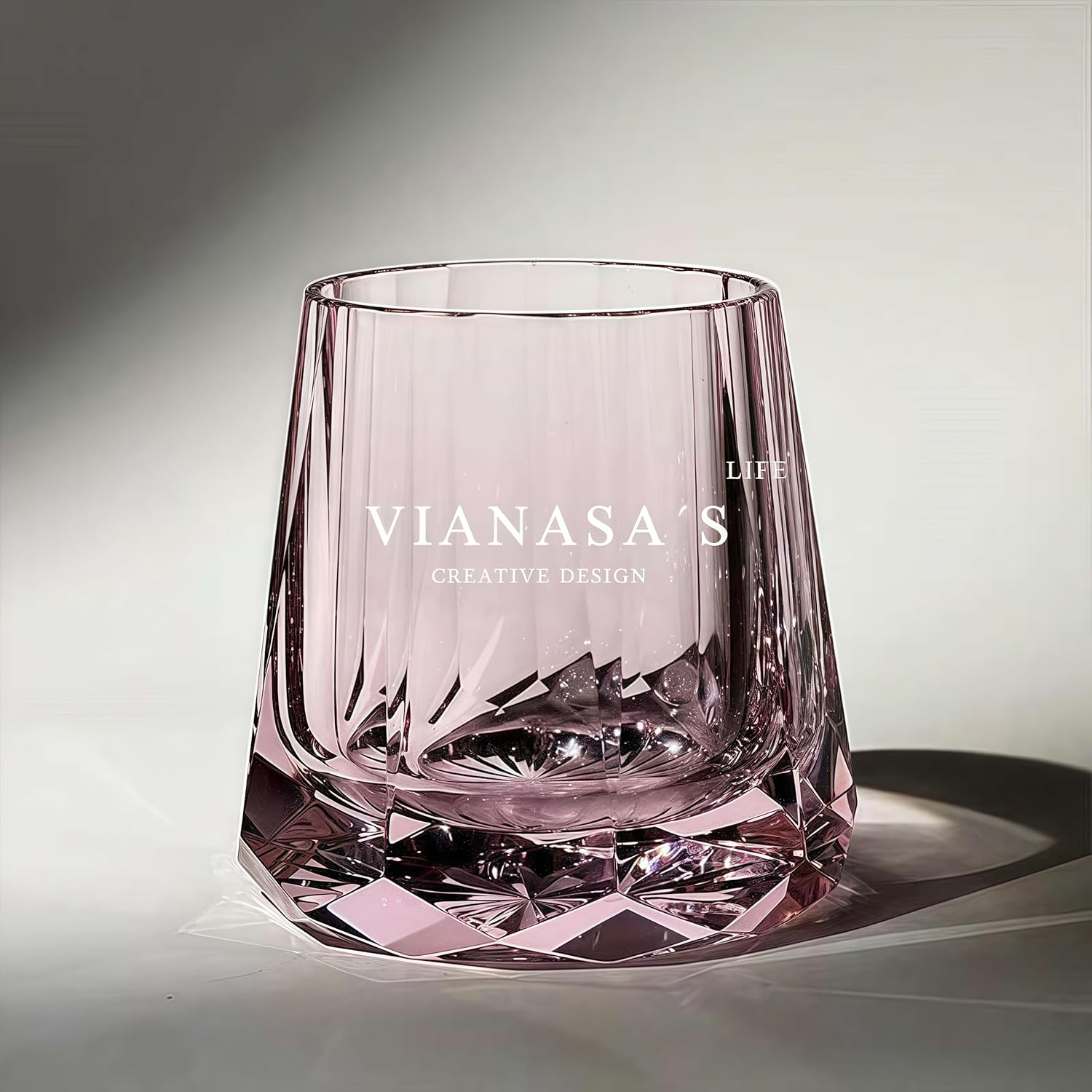 suigetsu Edo style Hand Cut Crystal Whisky Glass 250ml Whiskey Glasses -Cocktail-Vodka-Beer Drinkingware Glass In Gift Carto (baby pink)