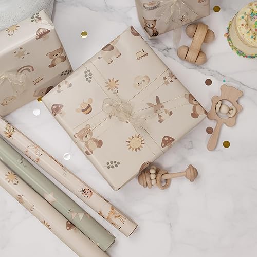 Miniatura 7 de ZICOTO Hermoso rollo de papel de regalo para baby shower, bonito juego de 3 rollos de calidad para cumpleaños y baby showers, añade un toque de