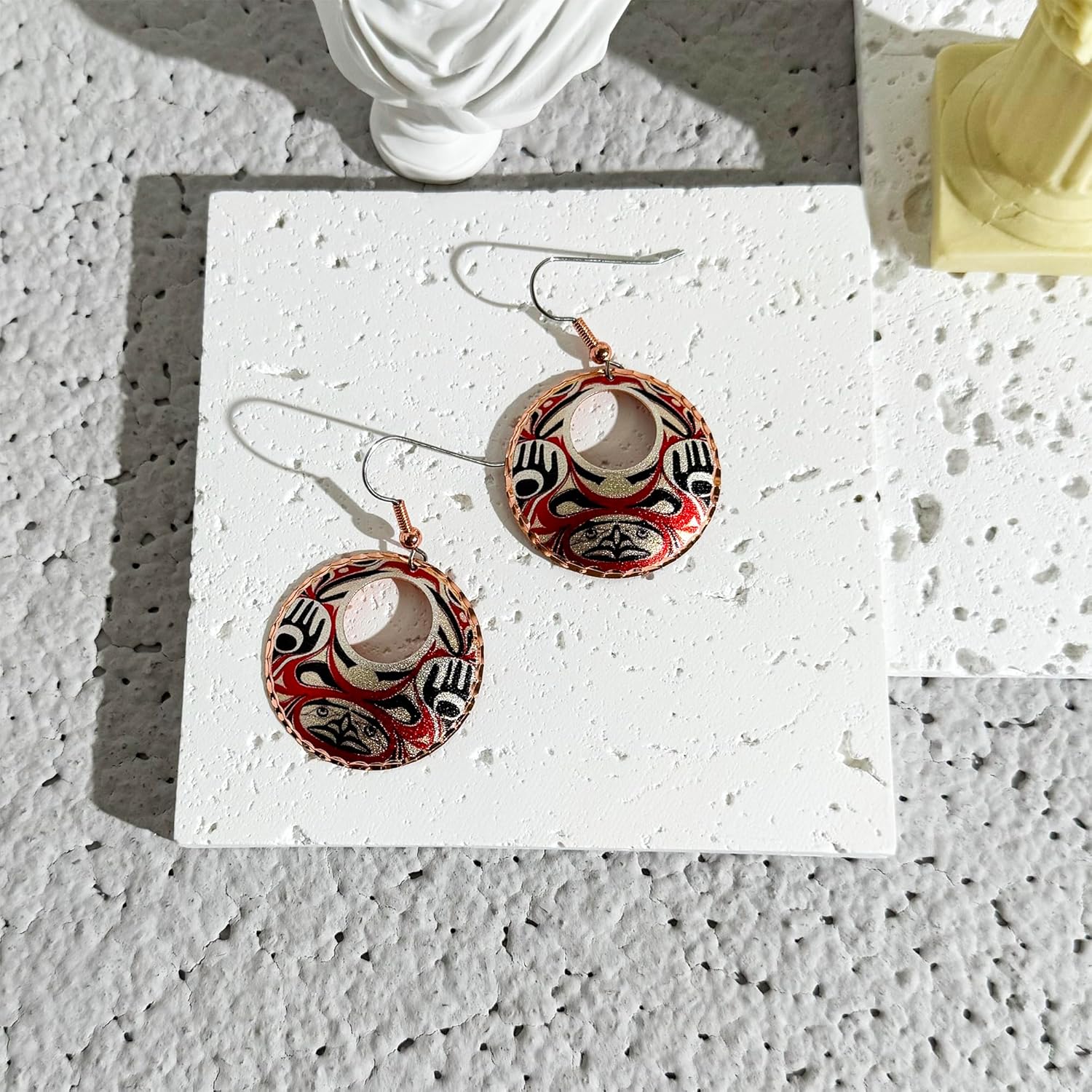 FRONT LINE JEWELRY Native American Haida Earrings for Women – Handmade Circular Copper Earrings – NW Alaska Tribal Design – Indigenous-Inspired Artisan Jewelry Gift