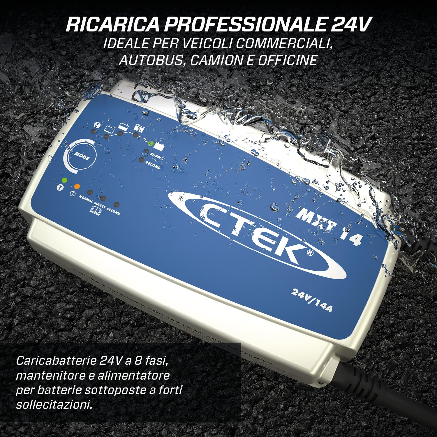 CTEK MXT 14 Caricabatterie Professionale Da 24 V E Alimentatore Per Veicoli Commerciali, Autobus E Camion, Alimentazione, Ricondizionamento E Modalità Agm Con Sensore Di Temperatura Integrato