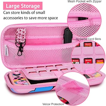 TIKOdirect Pink Rainbow Switch Carrying Case with Soft Protective Case, Screen Protectors, Thumb Grip Caps
