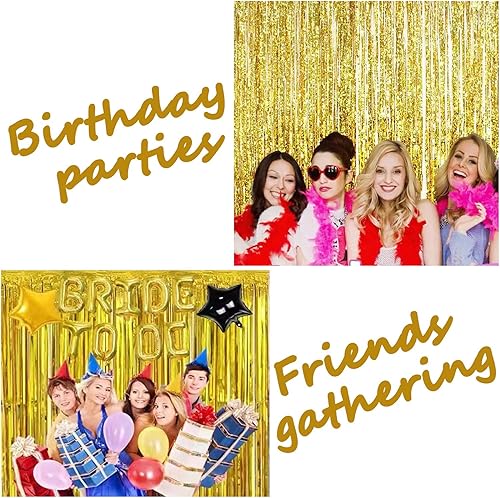 Miniatura 6 de DERIQ - Cortina de flecos de papel de aluminio para decoración de fiesta, paquete de 2 cortinas de oropel dorado de 3.28 x 6.56 pies, telón de fondo