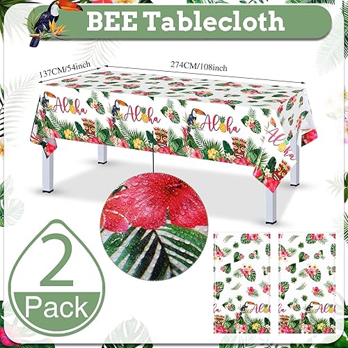 Miniatura 4 de Pajean 170 piezas hawaiano Luau Party Supplies Aloha Platos y Servilletas Suministros de Fiesta Aloha Tiki Mantel Juego de Vajilla Verano Hawaii