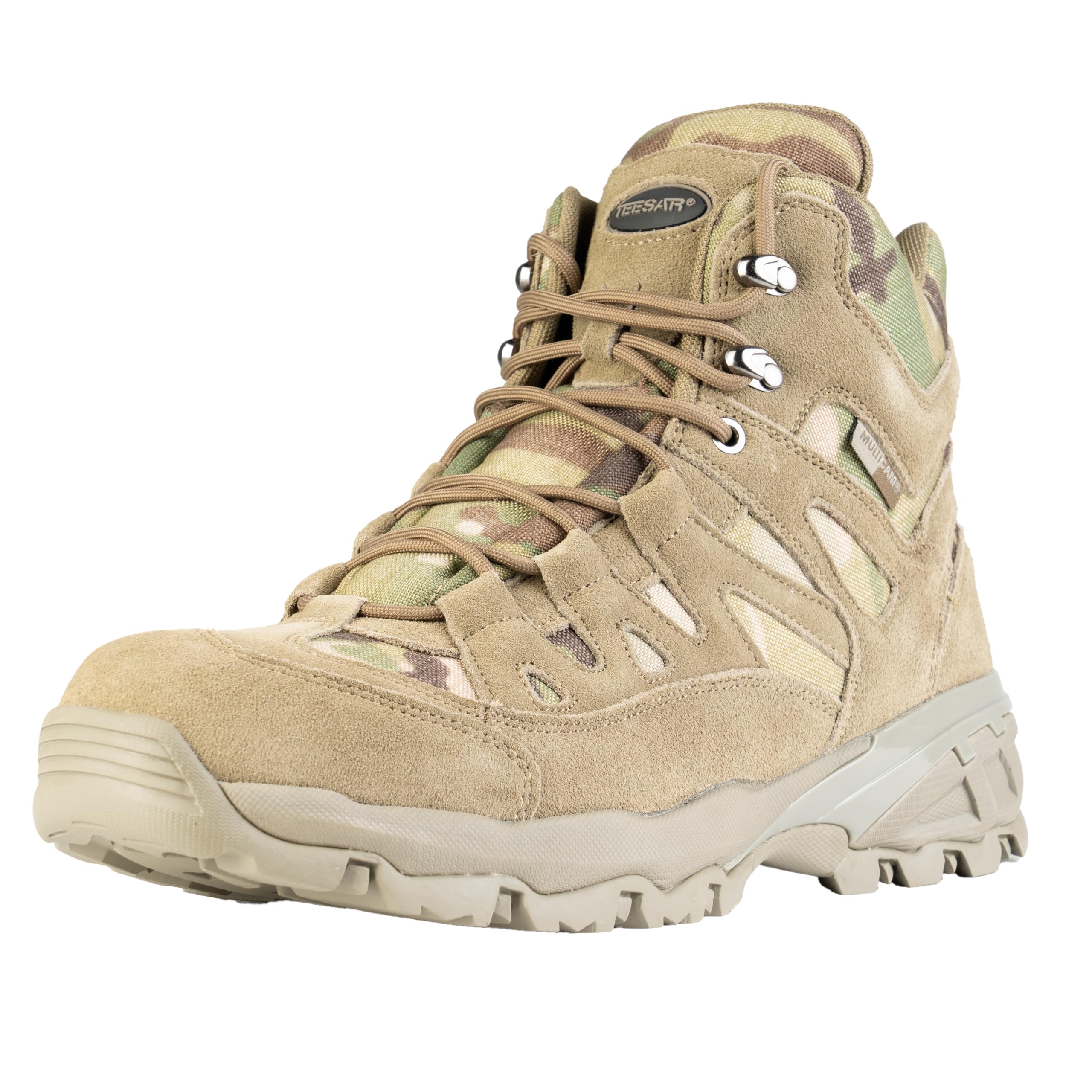 Mil-Tec Squad Stiefel 5 Inch • Taktischer Halbstiefel mit Speed-Lace-System & Zehenkappe • Atmungsaktiver Wildlederstiefel mit EVA-Sohle • Rutschfestes Profil für Outdoor & Arbeit • Multicam®, 48