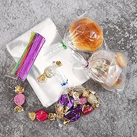 SOMIOCO 100 pcs Clear 5 x 7 Flat Cello Cellophane Bags Poly Treat Bags 1.4 mils for Gift Wrapping, Bakery, Cookie, Candies, Toast, Dessert, Party Favors Packaging