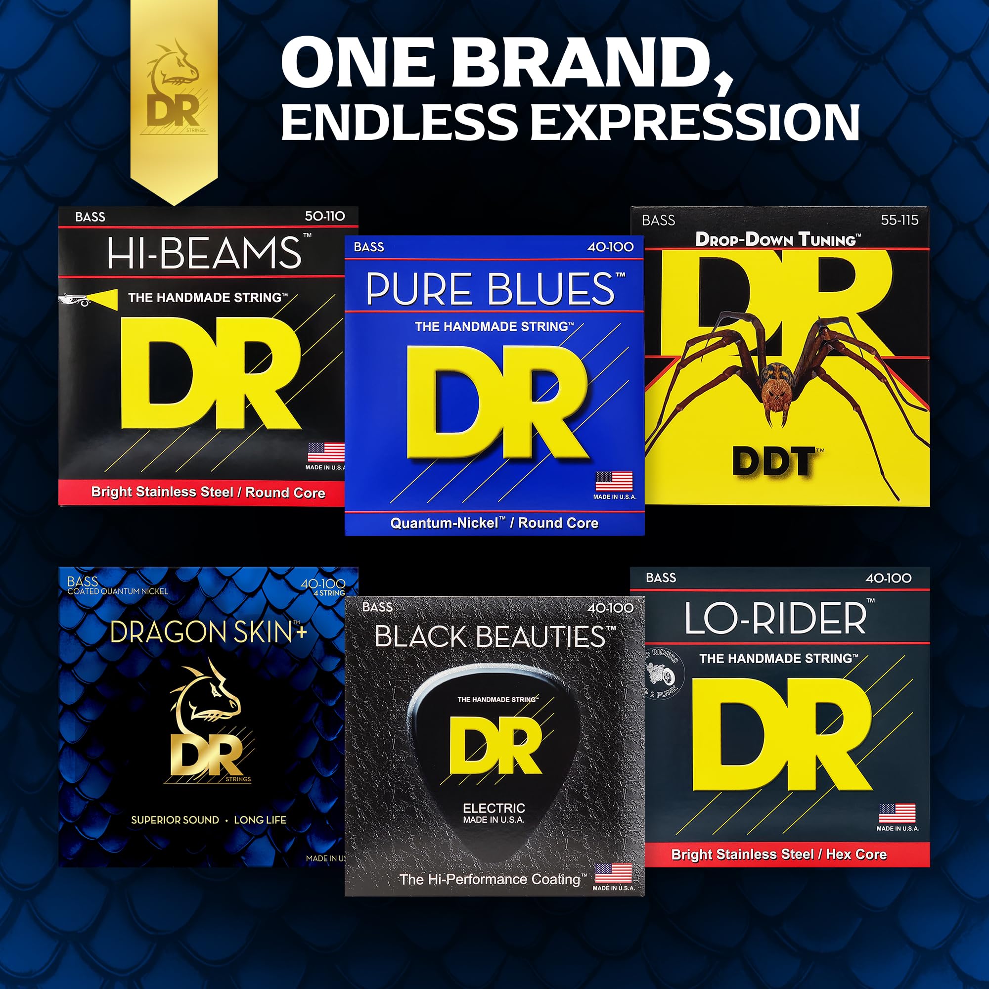 DR DBQM5-45 Dragon Skin+ Quantum Nickel Multiscale Bass Guitar Strings 45-125 - Zestaw strun do 5 strunowej gitary basowej