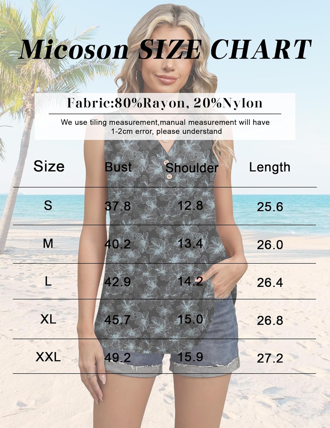 Micoson Tank Tops for Women 2026 Summer Casual V Neck Sleeveless Tops Loose Flowy Button Down Boho Tshirt - Image 6