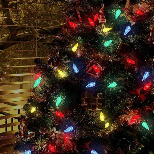 Miniatura 4 de Anycosy Luces de Navidad C3, 100 luces LED de fresa, funciona con pilas, 8 modos y temporizador para árbol de Navidad, jardín, patio, decoración de