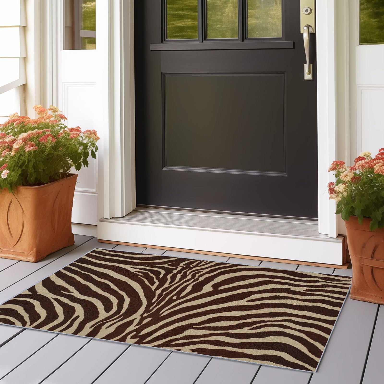 160 x 230 cm – Antidérapant, Doux Lavable en Machine, Motif Imprimé Animal Peau De Zèbre – Tapis de Sol pour Chambre, Salle de Séjour, Marron Beige