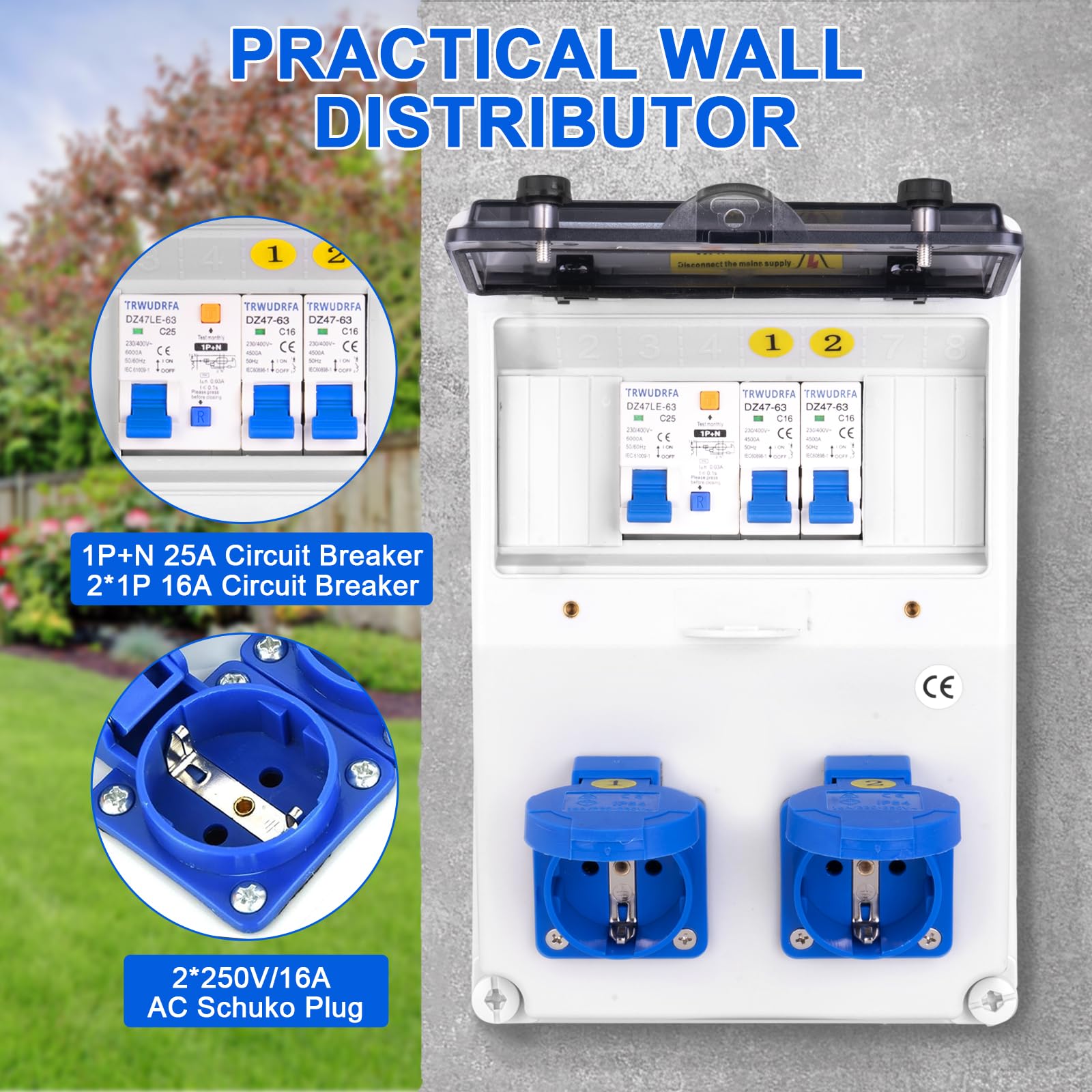 Distributore a parete completo cablato (2 x 230 V+LS+FI)