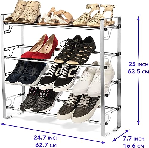 Miniatura 2 de Organizador de almacenamiento de zapatos cromado ajustable de 4 niveles, portátil, grande, estante de armario independiente para dormitorio y