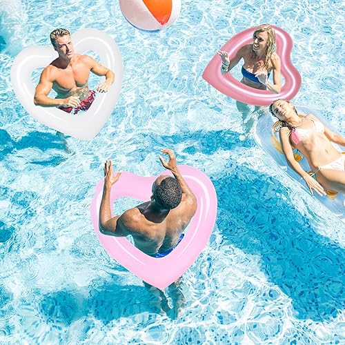 Miniatura 6 de Whaline Flotador inflable de 3 piezas para piscina con forma de corazón, flotador, tumbonas, tubo para verano, piscina, playa, despedida de soltera