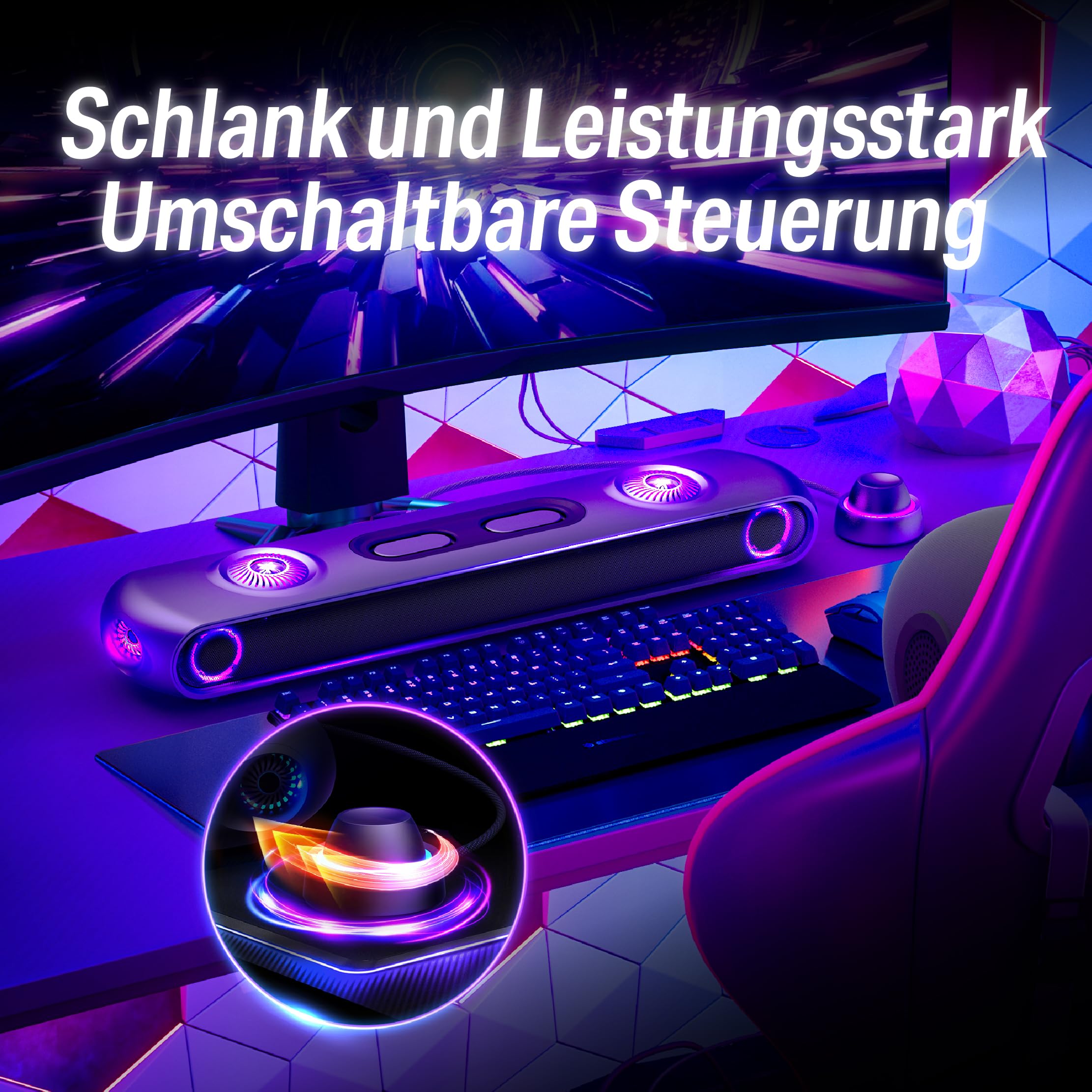 OXS Thunder Pro+ Gaming Soundbar mit Kabellosem Satelliten-Nackenlautsprecher, 7.1.2 Dolby Atmos Surround Sound System, Integriertem Woofer, App-Anpassung, RGB-Effekten, 3 Pro Gamer-Modi