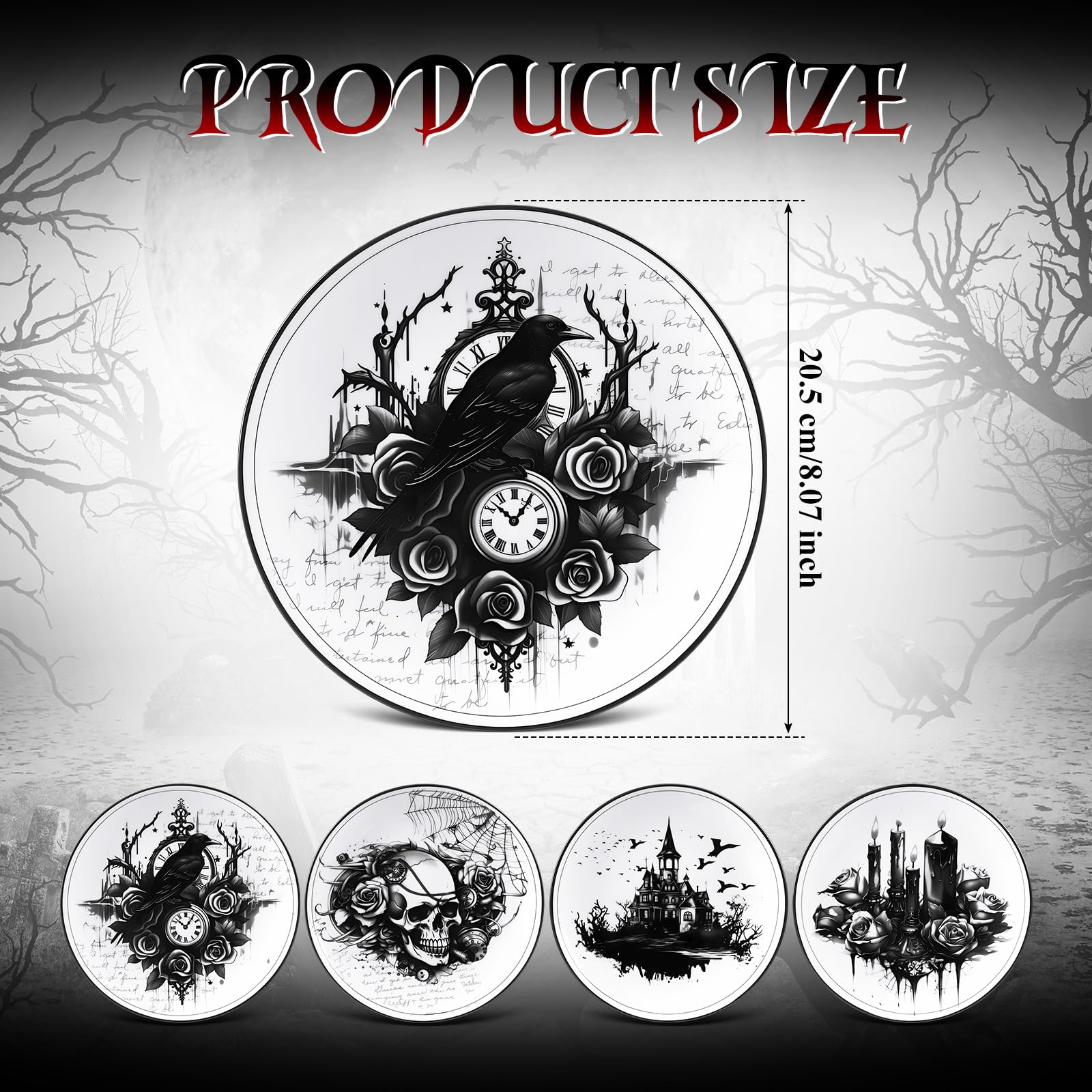 Vesici 4 Stück Halloween Gothic Geschirr Halloween Muster Keramik Teller Gothic Geschirr Set Schädel Speiseteller Küche Dekoration Gruseliges Geschenk für Zuhause Deko