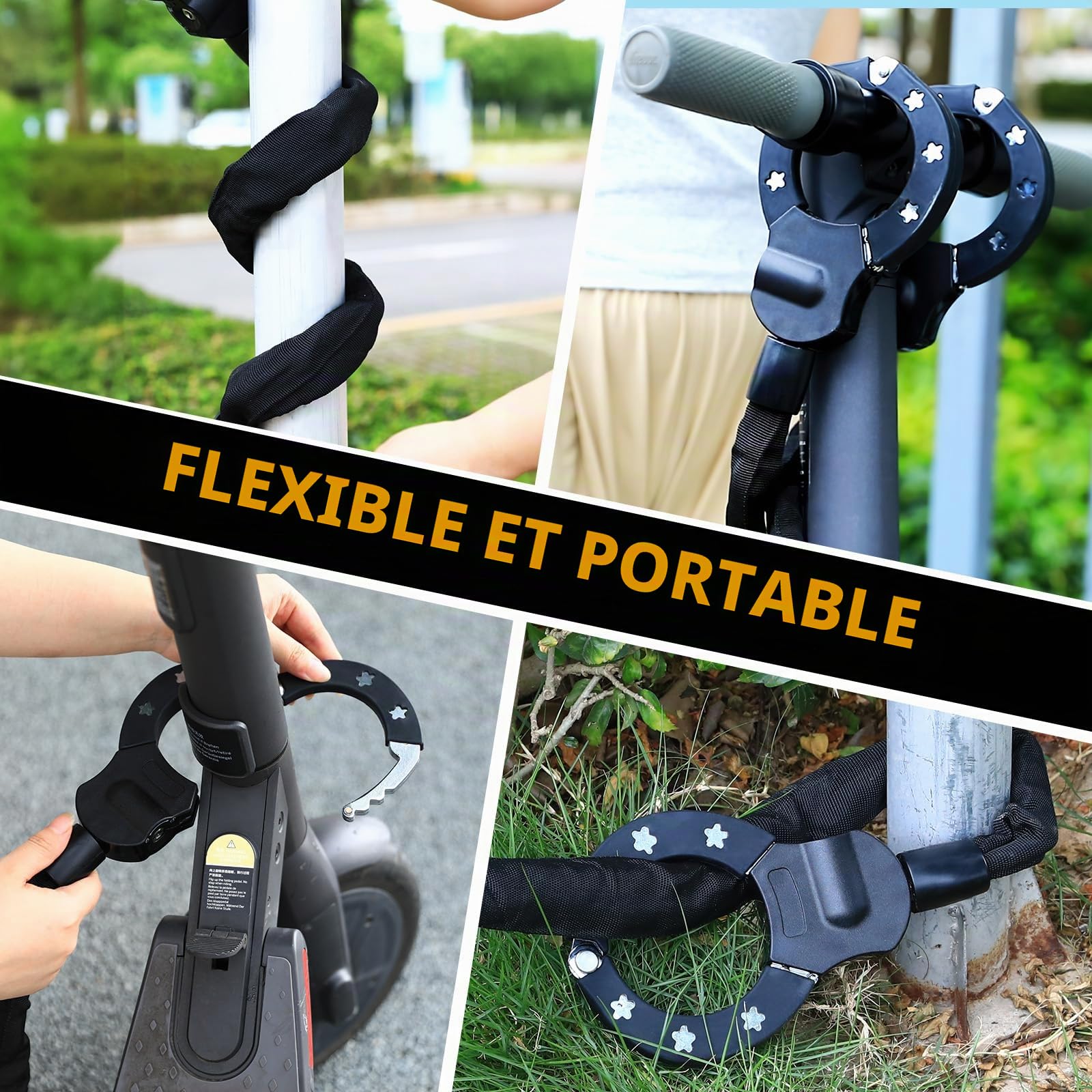 Antivol Trotinette Electrique, 6mm Chaînes Antivol, Cadenas Trotinette | 93cm Robuste Antivol Chaine Velo avec Clés, Cadenas Velo Antivol pour les Scooter, Vélos, Moto, Portail, Clôture, Poussettes