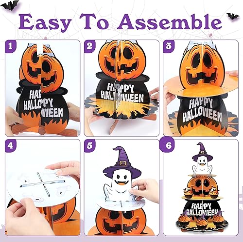 Miniatura 3 de Soporte para magdalenas de Halloween de 3 niveles de cartón, soporte para cupcakes de terror, fiesta temática de terror, cumpleaños, fiesta de