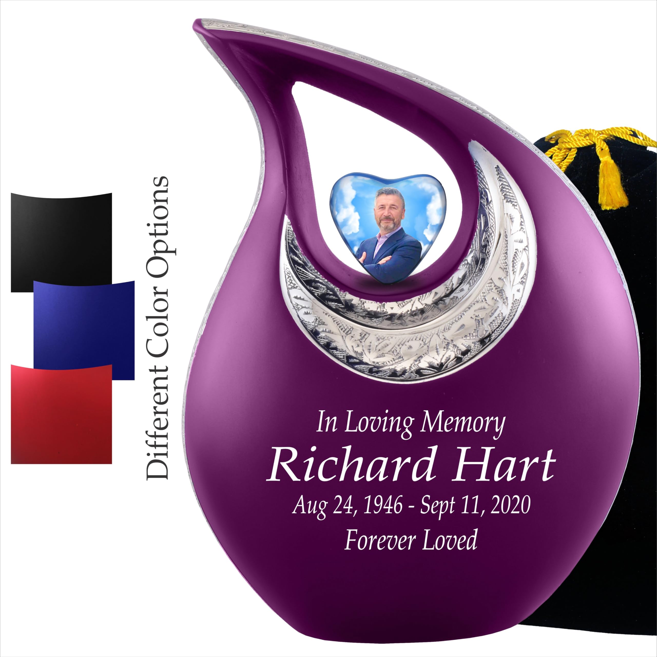 Personalized Photo & Text Purple Teardrop Cremation Urns for Adult Ashes Male Female - 220 Lbs Burial Urns for Human Ashes - Handcrafted Funeral