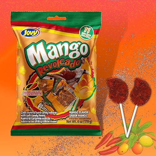 Miniatura 5 de Paleta de mango picante de caramelo mexicano, caramelo duro cubierto de chile con paletas centrales suaves, rellenos de bolsas de golosinas