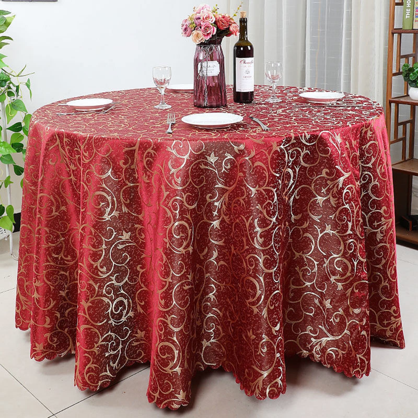 70" Round Tablecloth Fall Polyester Table Cover Cloth Dinner Linen Burgundy Washable Kitchen Dinning Large Tablecloth Decoration for Wedding Holiday Parties (Burgundy Table Cloth Round 70inch)