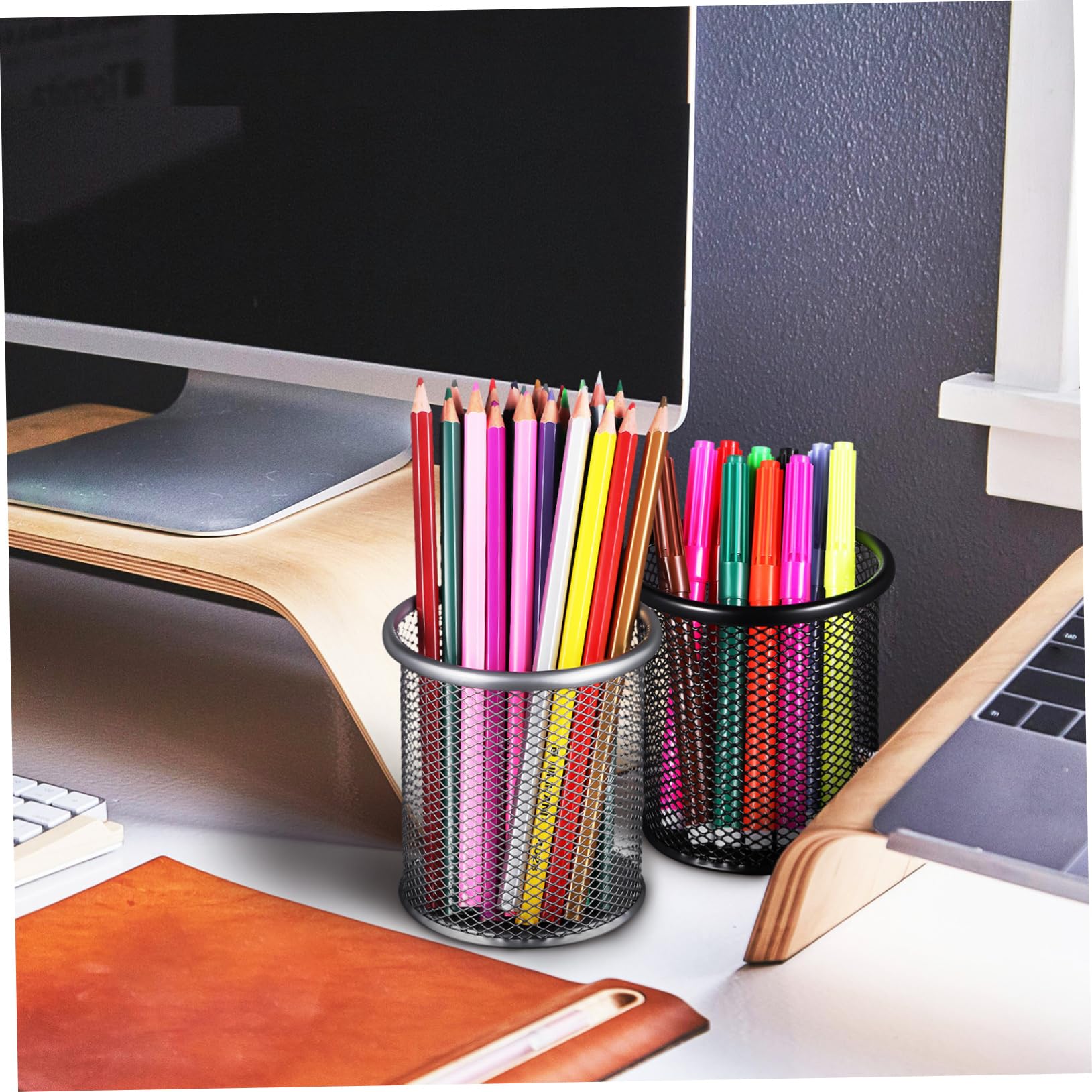 VILLCASE 10piezas Organizador De Escritorio De Metal Mesh y Portalápices Multiusos Para y Maquillaje Accesorio De Almacenamiento Para Lápices y