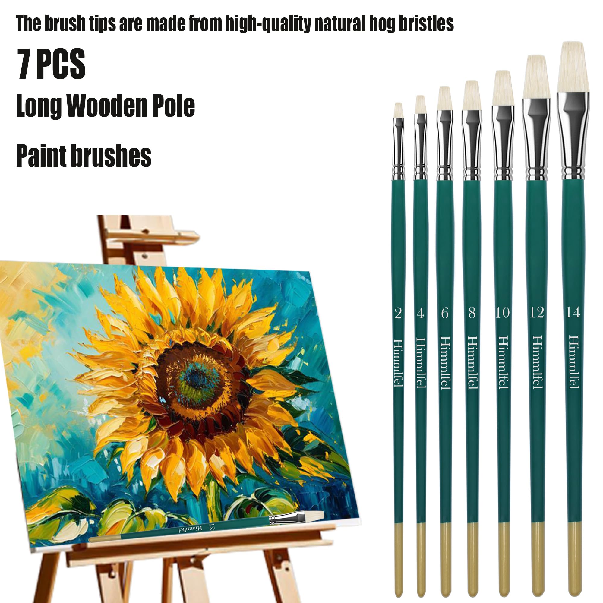 set di pennelli piatti, 7 pezzi pennelli piatti con setole di maiale per pittura a olio, acrilico e guazzo
