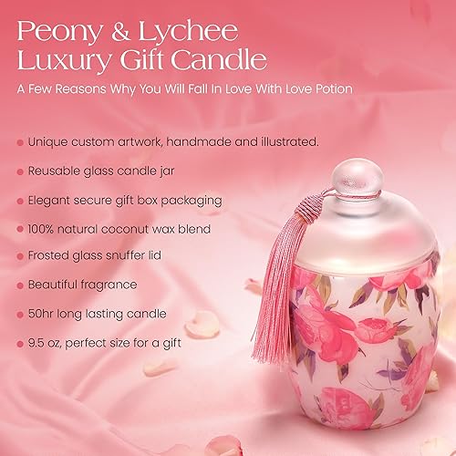 Miniatura 6 de Regalos de velas de lujo para mujer, perfumadas con peonía y lichi, mezcla de cera de coco de soja natural, elegante empaquetada para regalo, tiempo