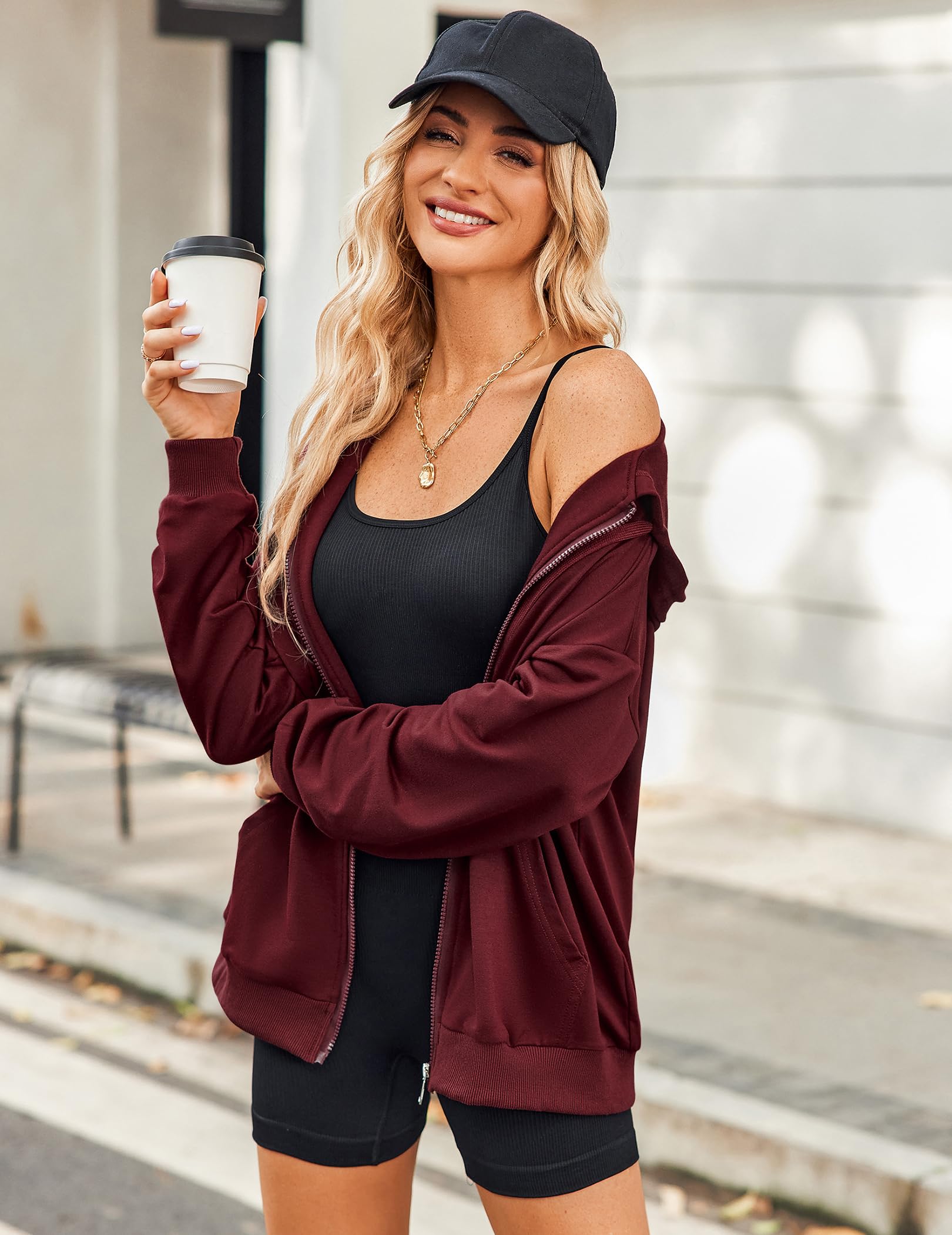 Zeagoo Felpe con cappuccio leggere da donna con cerniera completa felpe oversize con tasche a maniche lunghe sottili giacche casual con cappuccio