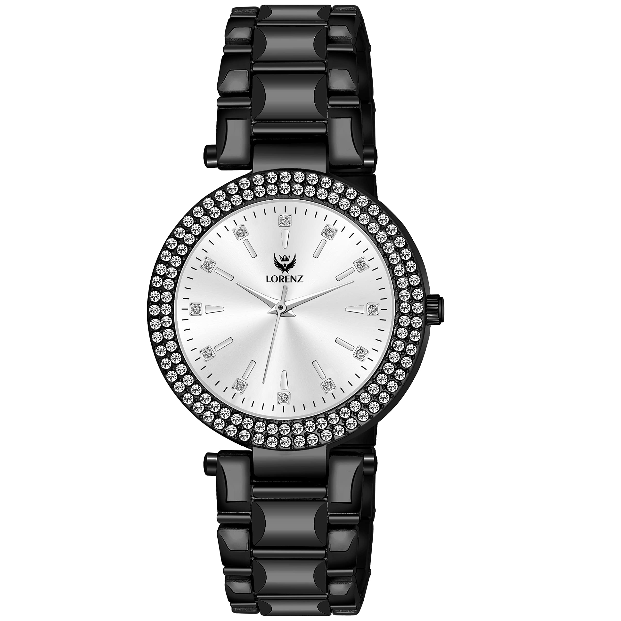 LORENZ Black Analogue Womens Watch with Stone Studd & Metallic Strap | AS-130A (B0C1T4KNXQ) Amazon Price History, Amazon Price Tracker