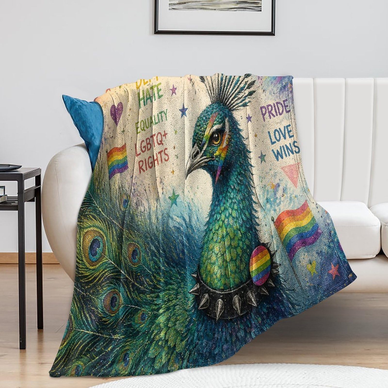 Punk LGBTQ Flag Peacock with Pride Symbols Kuscheldecke für Zuhause