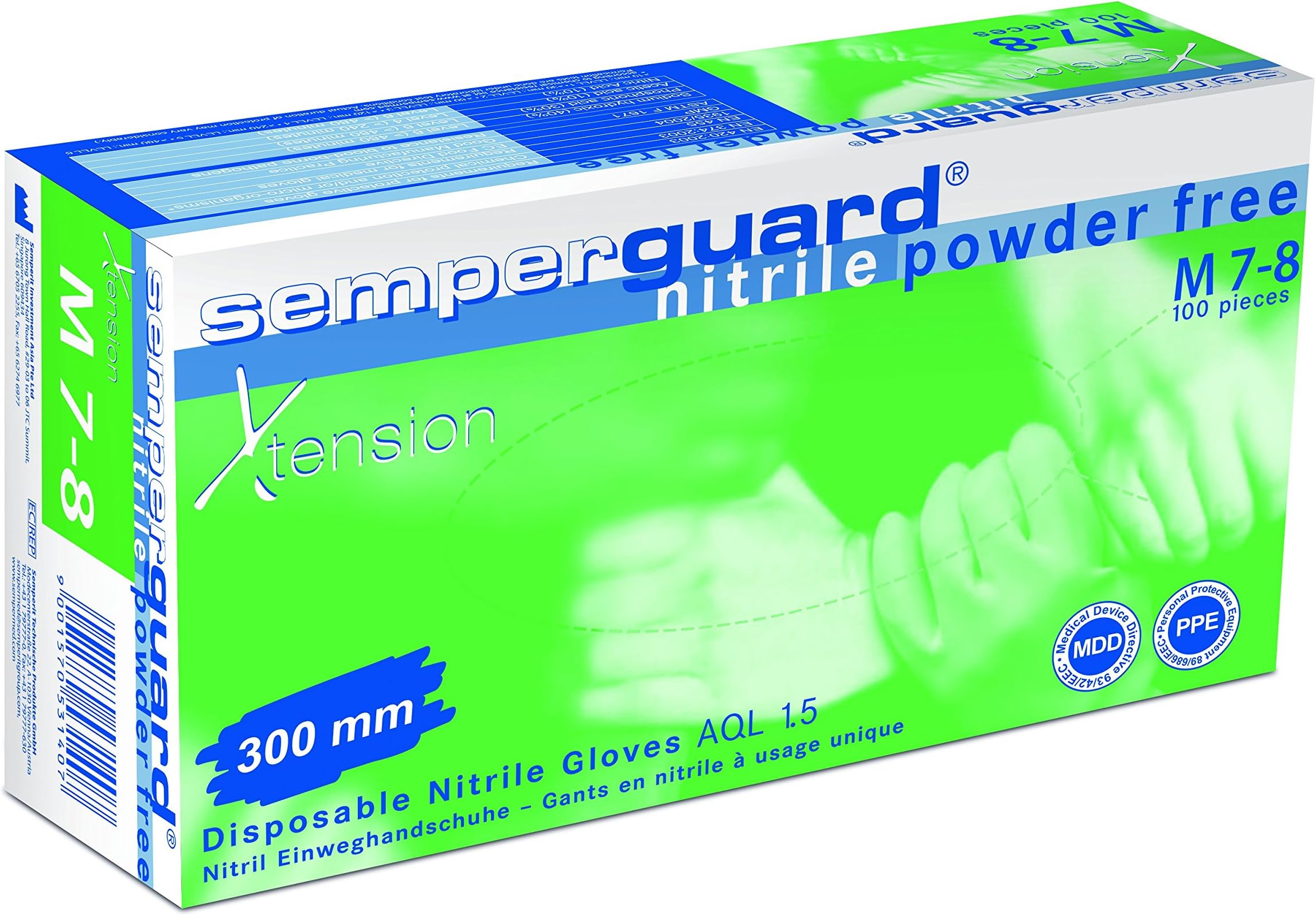 Semperguard Nitrile X-Tension Disposable Gloves, Medium - Pack of 100