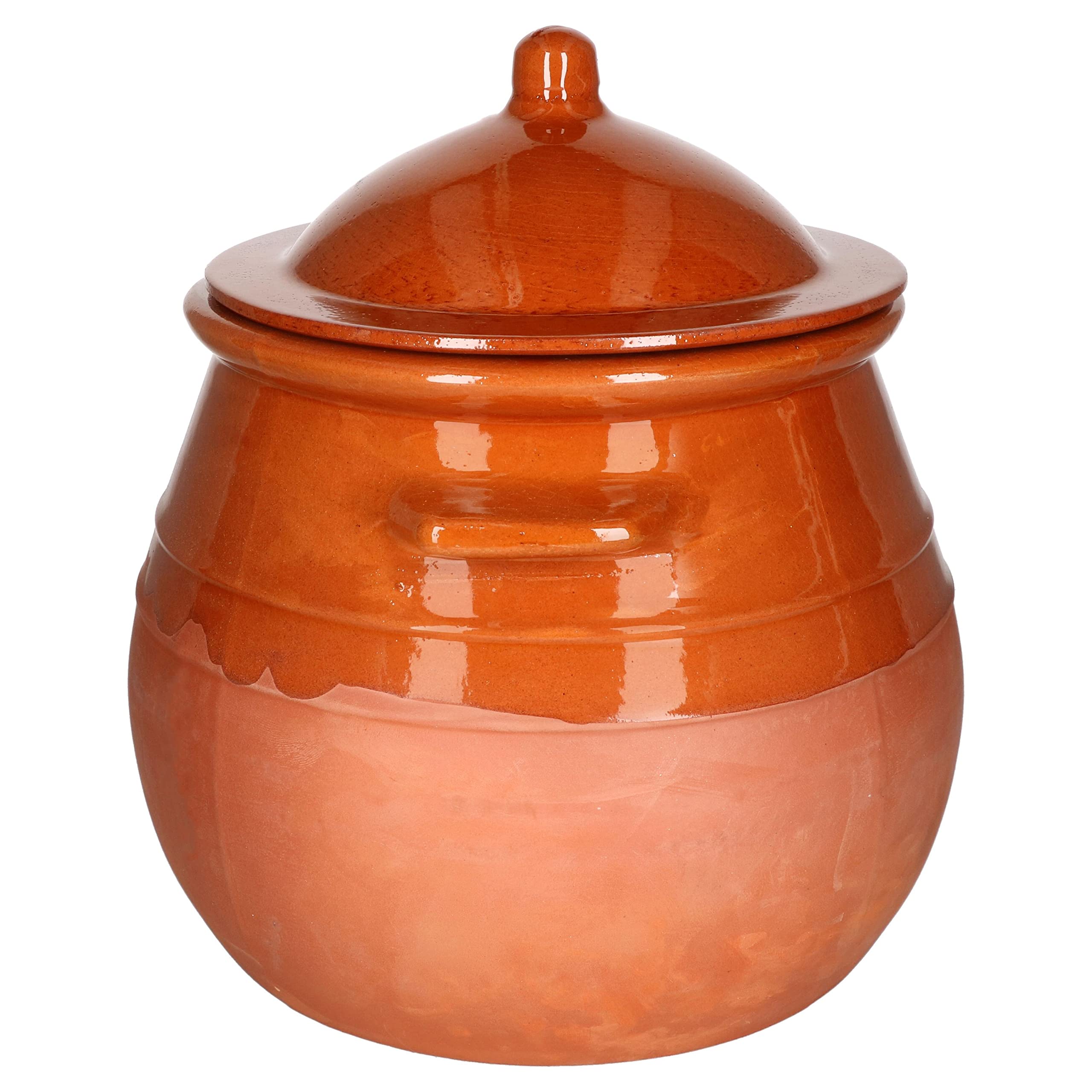 Pentola in terracotta MamboCat con coperchio, 7 litri, casseruola, stufatoio, pentola per zuppa, pentola mediterranea, unica, fatta a mano, parzialmente smaltata, antica, vintage,