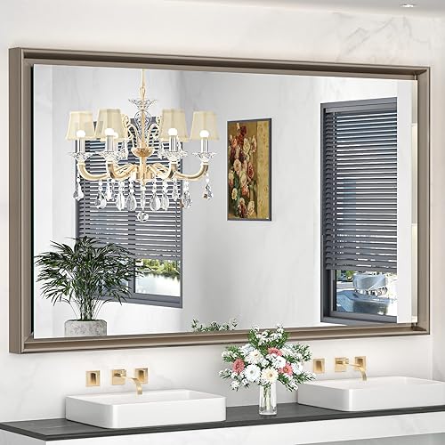 Miniatura 1 de Vosuja Espejos de baño de 60 x 36 pulgadas para pared, espejos de pared con marco de metal de aleación de aluminio antioxidante, vidrio templado,