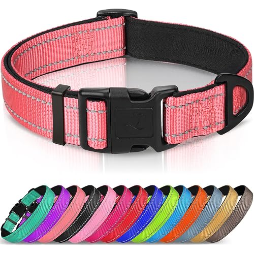 Joytale Reflective Dog Collar, Adjustable Neoprene Padded, Neon Pink S