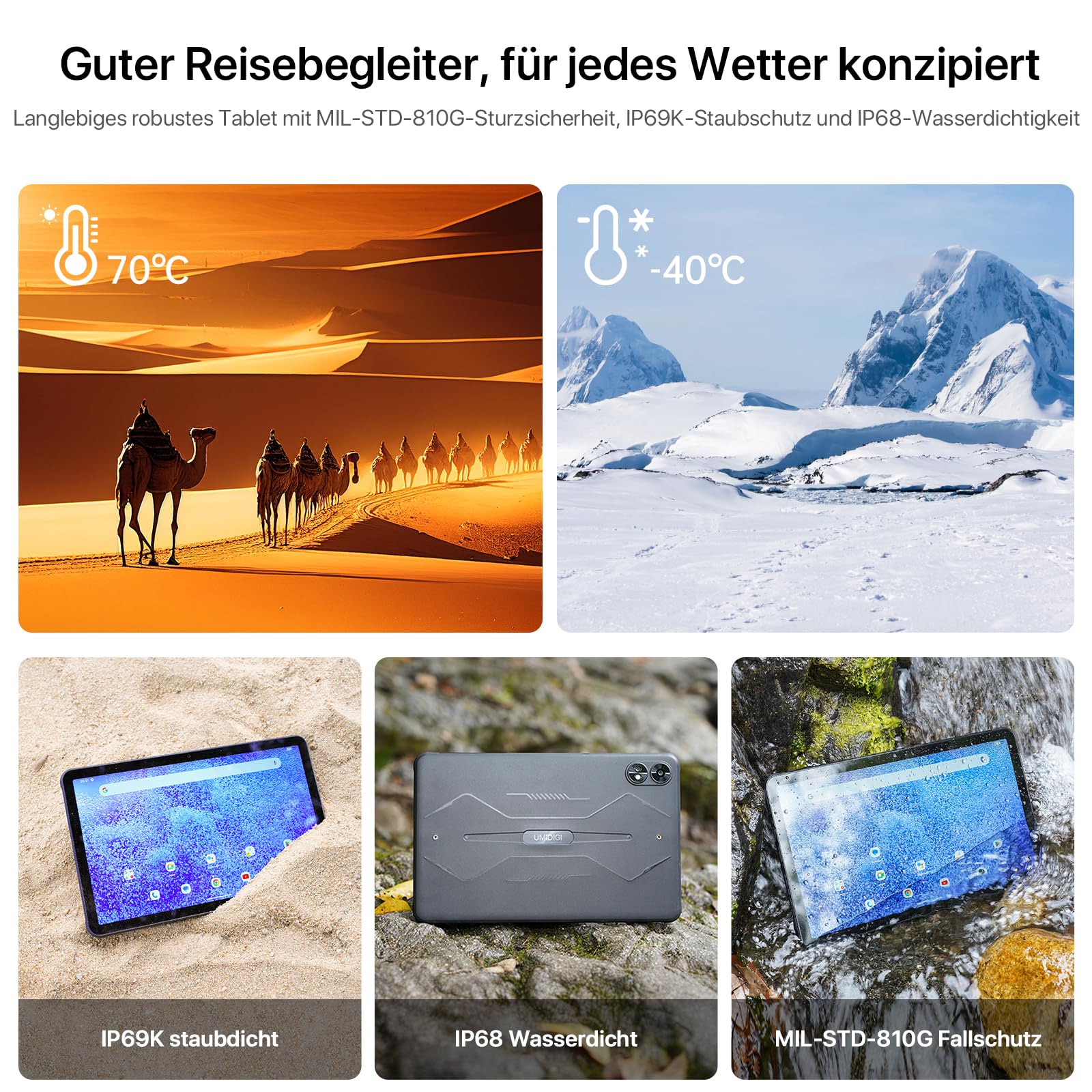 UMIDIGI Outdoor Tablet 11 Zoll 2K FHD+,16GB+128GB,Dual 4G SIM Tablette | Active T1 Leichtes Rugged Tablet Wasserdicht, Octe-Core/16MP*2/10000mAh/GPS/OTG/5G WIFI/IP68/IP69K, Android Tablets mit Stift
