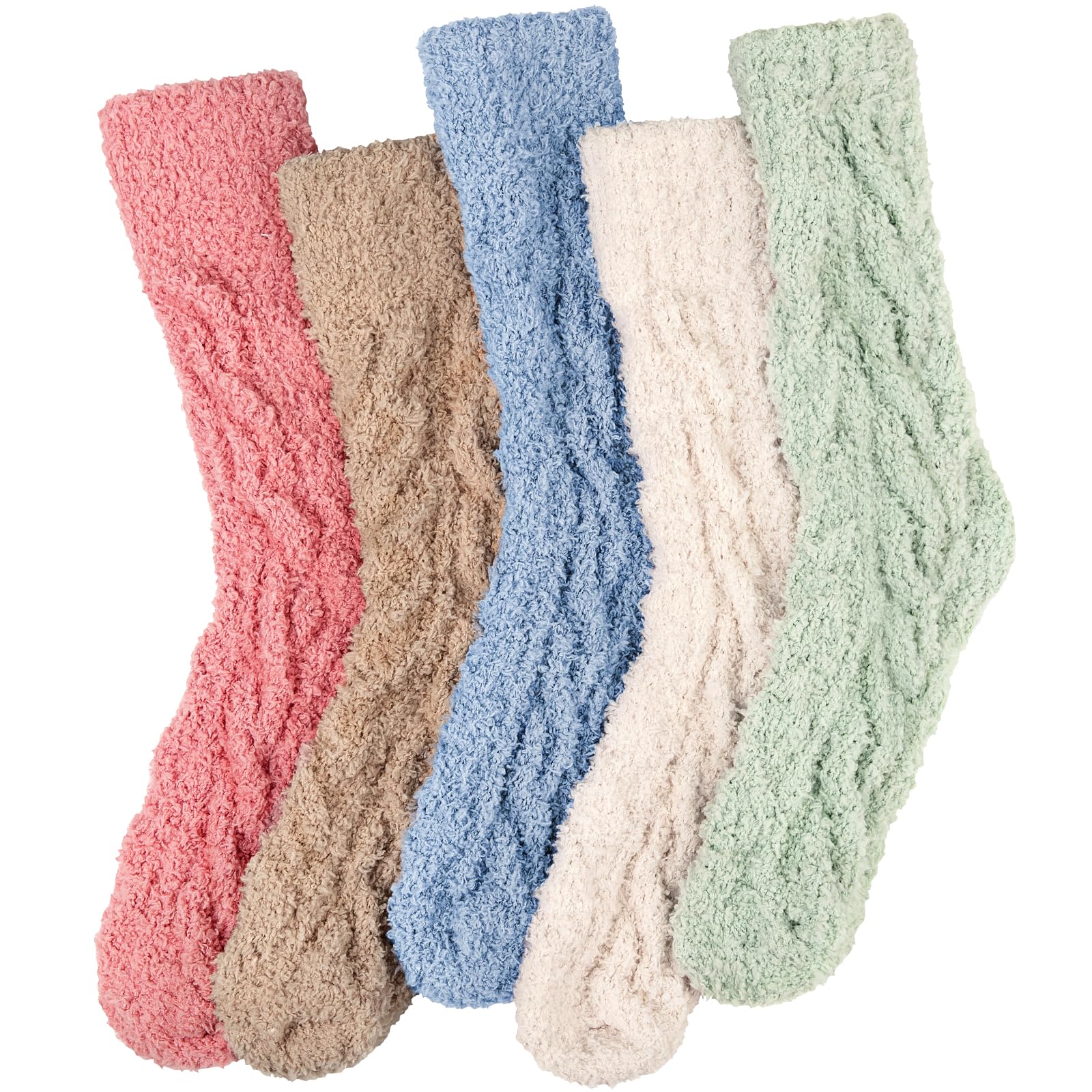 Loritta 5 Pairs Womens Fuzzy Socks Cozy Soft Fluffy Cute Cat Animal Winter Warm Slipper Socks Christmas Stocking Stuffers,F-Coloured Twist Design