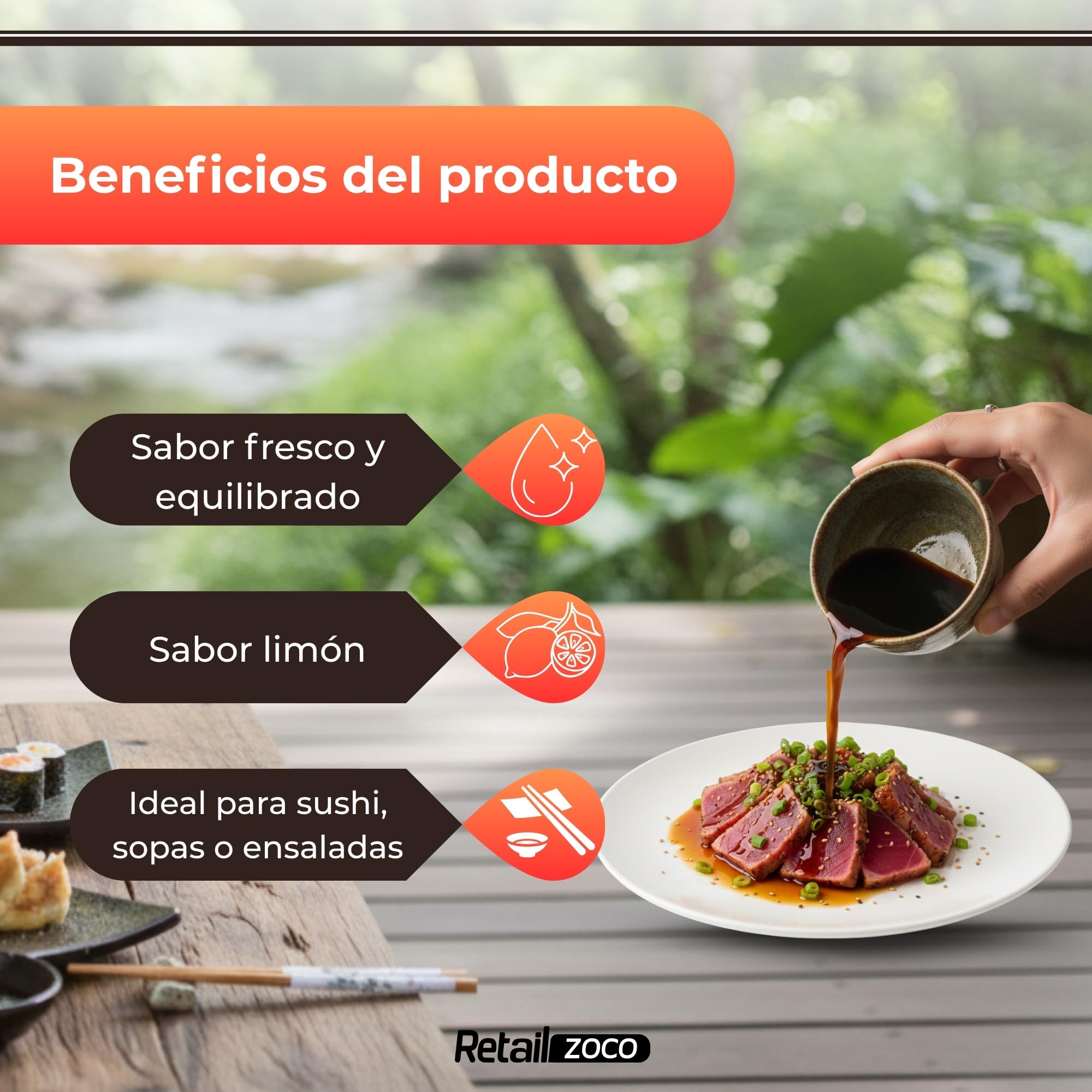 Ponzu Salsa de Soja Cítrica Japonesa 1000 ml, Natural sin Aditivos